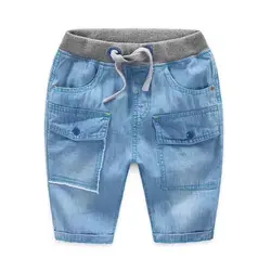 Детская Джинсовые шорты летние детские джинсы Короткие Эластичный пояс с карманом брюки Повседневное тонкие хлопковые короткие штаны для