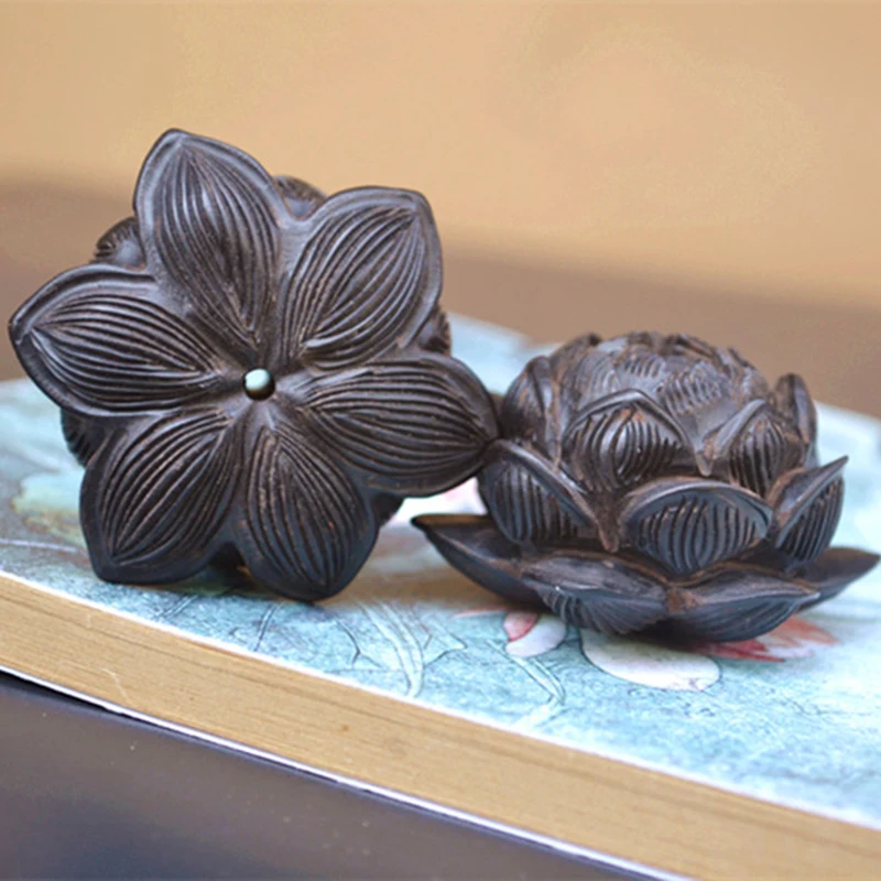 Подвеска из черного сандалового дерева с гравировкой лотоса|wood pendant|lotus pendantcarved