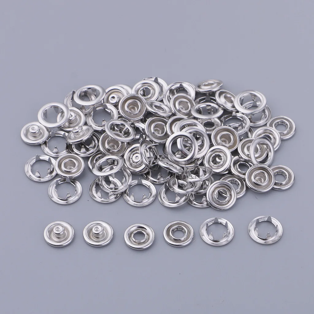 20 Sets Prong Brass Press Studs Open Ring No Sew Snaps Buttons Fasteners