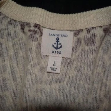 Lands End Kids cardigan sweater girls size L large 14 brown animal print sweater (4)