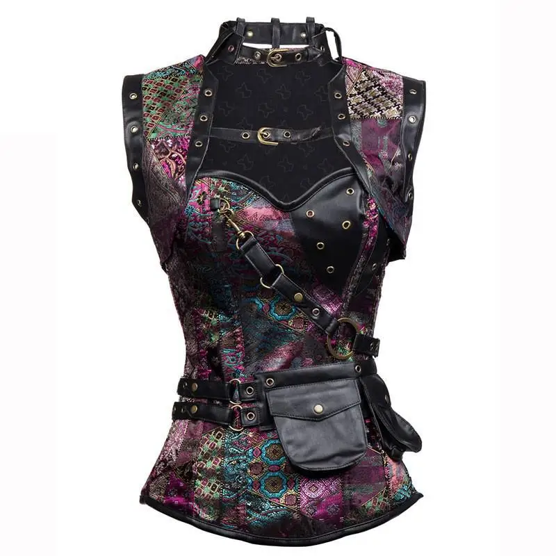 2017 Fashion Steel Bone Corset Purple Brocade Gothic Clothing Corsets And Bustiers Steampunk