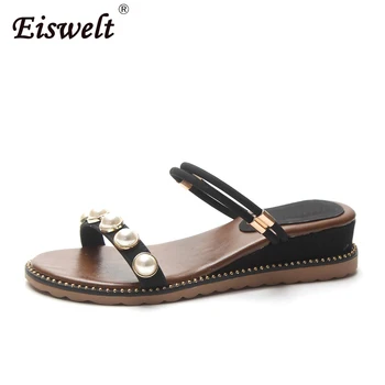 

EISWELT Summer New Women Sandals Leisure Wedges Ladies Shoes Low Heel Open-toe Fashion Female Spring Solid Crystal Women Sandals