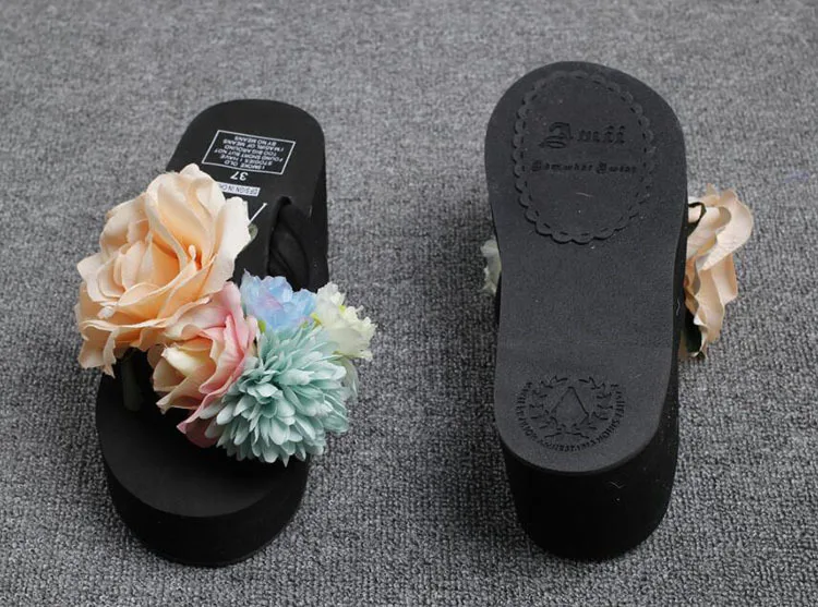 2019 New Anti-skid Base Wedge Shoes For Sale Handmade Flowers Buy Beach Flip Flops Slippers Online Cheap Black54