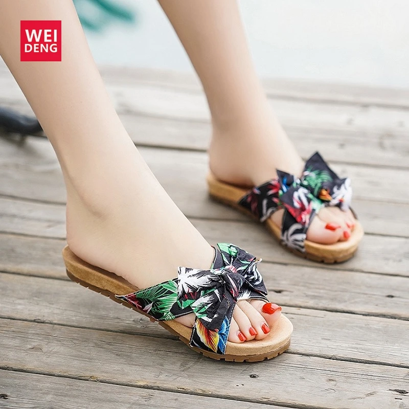 

Weideng Casual Women Shoes Flat Flops Slippers Sandalias Fashion Pletform Hot New Fashion Stripe High Quality Girls Beach Summer