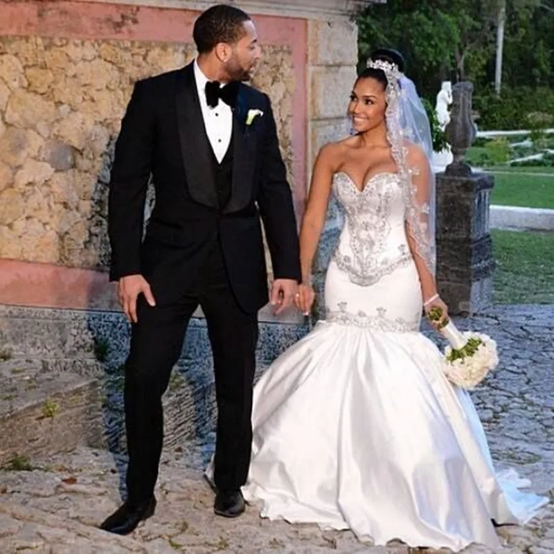 

robe de mariee sirene Sexy Sweetheart Beaded Pleat Satin Wedding Dresses Mermaid wedding gown Vestidos De Noiva Vintage 2019