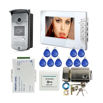 

FREE SHIPPING Wired 7" Color Monitor Video Door Phone Intercom System Outdoor RFID Doorbell Camera + Electrical Mechanical Lock