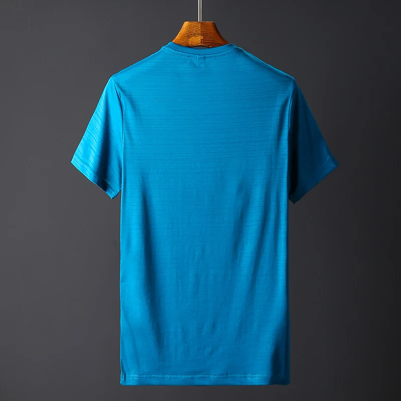 2018 Summer Mercerized Cotton Men's T-Shirt Short Sleeve Plain Black Clothes V-Neck Slim Fit Silk Cotton Cool Tee Icy Silk Trend (7)