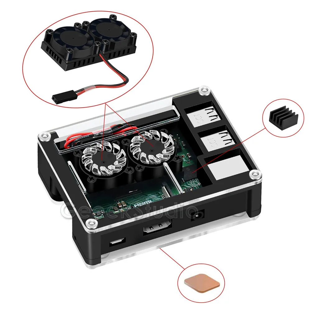 Чехол из акрилового АБС пластика с дополнительной версией 3B + Dual Fan Heatink 5V 2.5A