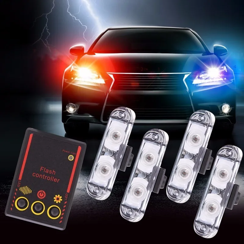 Police Strobe Light 4 IN 1 Led Flashing Mini Emergency Vehicle LED