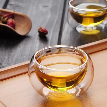 

4 pcs Creative Heat Resistant Double Wall glass Cup High Quality Fashion Cups For Tea Coffee Juice Drinkware Kungfu TeaCup 50ML