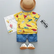 Новые летние детские комплекты одежды для мальчиков Повседневная футболка с короткими рукавами и принтом+ шорты для мальчиков комплект из 2 предметов детская одежда