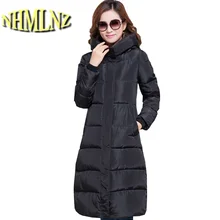 Европейская Последняя мода, Женское зимнее пальто, элегантное супер теплое пуховое пальто с капюшоном и принтом, однотонное длинное приталенное пальто больших размеров G2212