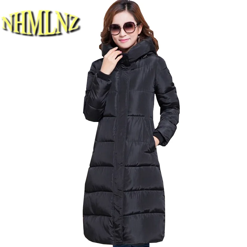 

Europe Latest Fashion Women Winter Coat Elegant Hooded Printing Super Warm Down jacket Pure color Big yards Long Slim Coat G2212