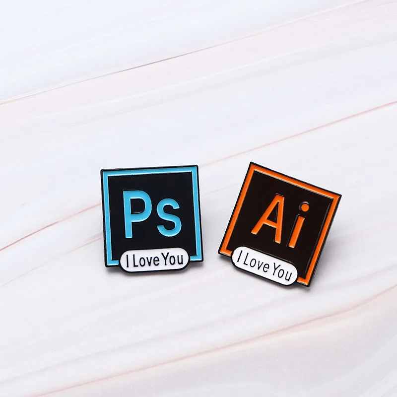 Фотошоп значки PS AI эмаль булавки Illustrator I Love You броши на заказ пастельные Броши