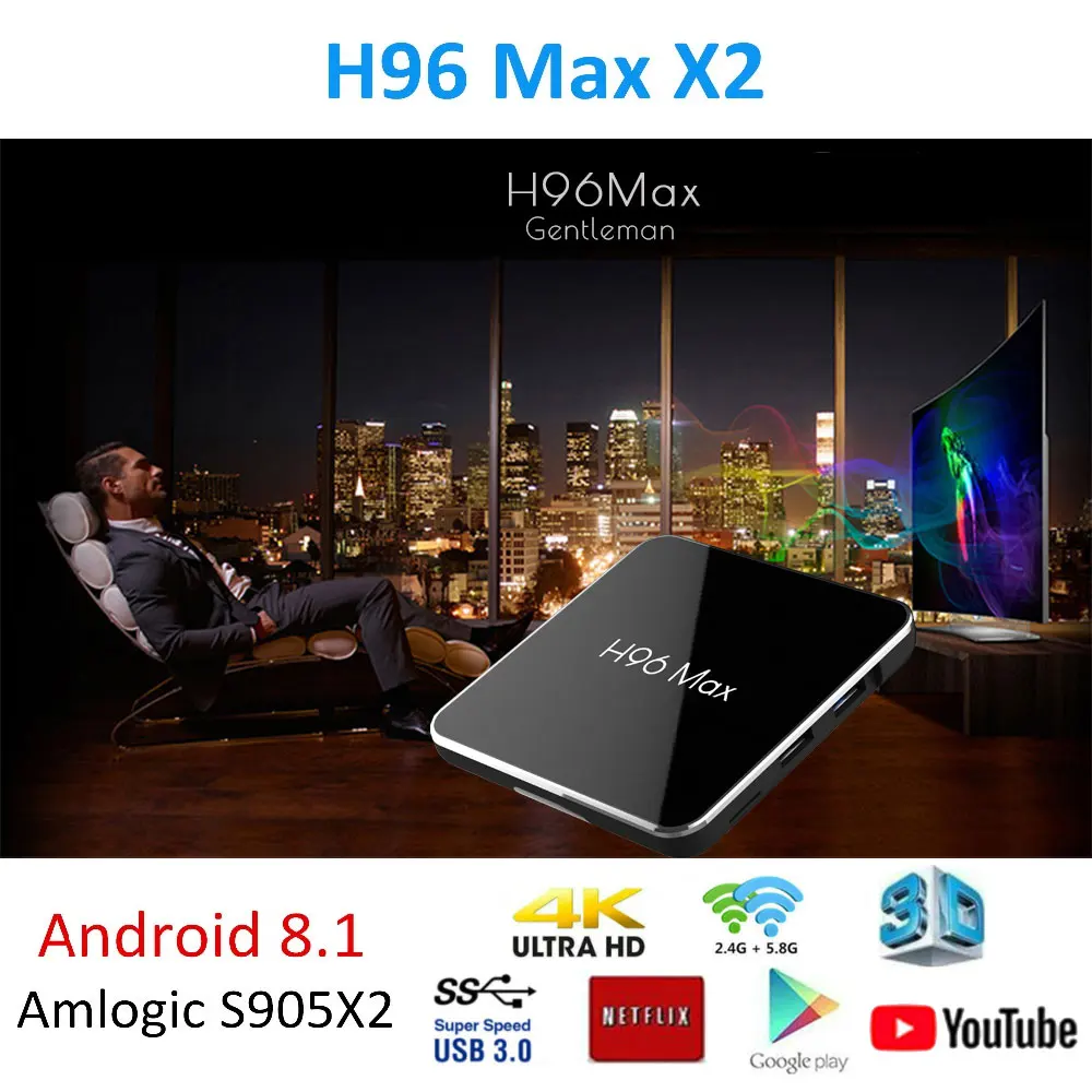 

H96 Max X2 Smart TV BOX Android 8.1 Amlogic S905X2 LPDDR4 Quad Core 4GB 32GB 64GB Dual Wifi H.265 4K Set top box pk H96 MAX Plus