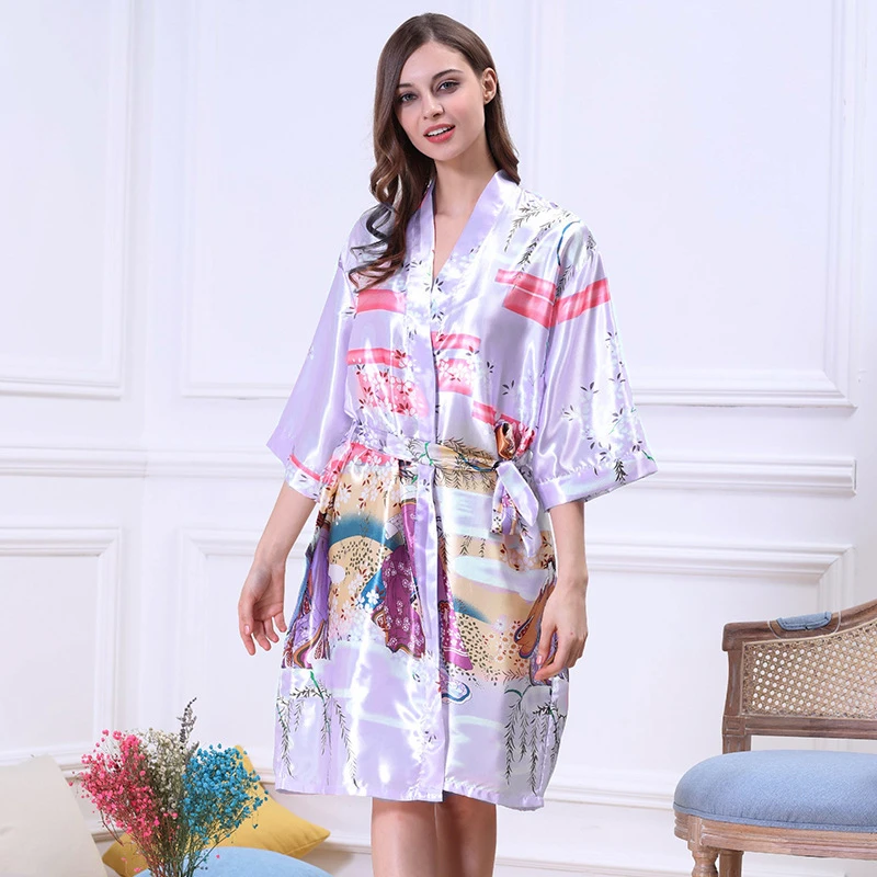 Women Half Sleeve Faux Silk Satin Robes 2018 Summer Ladies Fashion Sexy