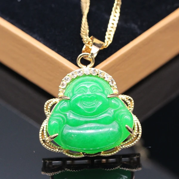 GZJY модное ожерелье с подвеской и подвеской Улыбка Будды зеленый камень циркон Шампанское золотой цвет кулон для женщин ювелирные изделия подарок