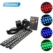 4×2018 Car Interior Decorativa Atmosfera Neon Lâmpada Luz LED Sem Fio de Multi Cor RGB Sensor de Voz Som de Controle De Música mais leve
