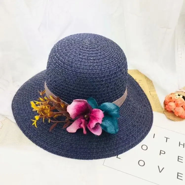 

2019 new ladies sun hat Panama visor outdoor beach hat flower fashion hat ladies