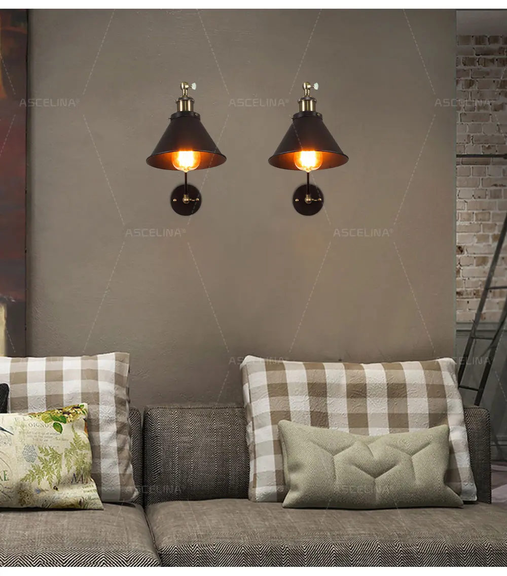Lâmpada de Parede Industrial do Vintage Luzes de Parede País da América Ajustável Arandelas Parede Quarto Retro Iluminação Led Luz Mod. 129400 6 Lâmpada de parede industrial do vintage luzes