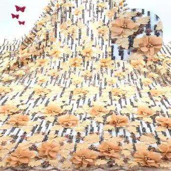 

Golden Nigerian Lace 2019 5yard/lot French Lace Fabric With Sequins Free Shipping High Quality African Tulle Lace Fabric