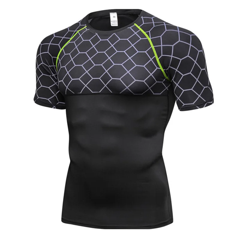 Быстросохнущие спортивные футболки мужские компрессионные беговые фитнес-одежда для спортзала облегающие колготки с принтом Мужские рубашки с коротким рукавом
