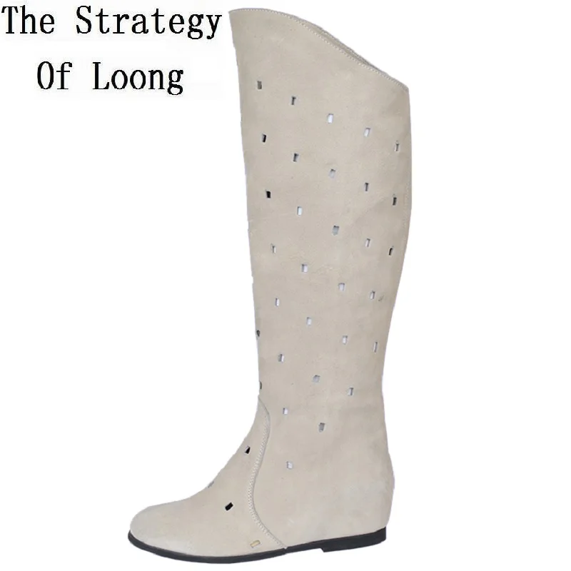 Genuine Leather Flats Elevator Closed The Toe Summer Women Sexy Long