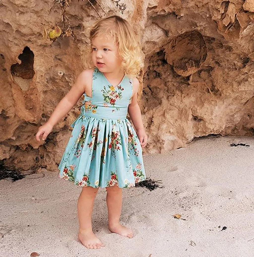 Summer Girl Dress Children Backless Lacing Floral Print Romper Sundress Kids for Girls Fashion Clothing 2020 | Детская одежда и