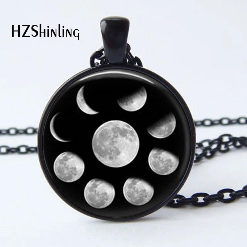 

2017 New Arrival Wiccan Pendant Necklace Lunar Cycle Moon Phases Moon Nebula Pagan Necklace Glass cabochon jewelry HZ1