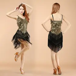 Пикантные латинские танцы платье танцы конкуренции бальное танго платья взрослый костюм salsa Женщины блесток бахромой юбка дамы