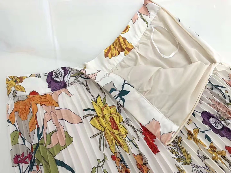 As Plissée Imprimé Supérieure Plissé Pour Automne Date Pics Printemps Jupes Rétro Qualité Femmes Longue Maxi Jupe Floral Dames a6XwqR