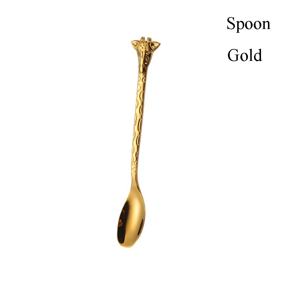 Spoon Gold Красочные 304 нержавеющая сталь Жираф вилка ложка торт Десерт Мороженое кофе ложки для чая Роскошная Бытовая Посуда - Цвет: Spoon Gold