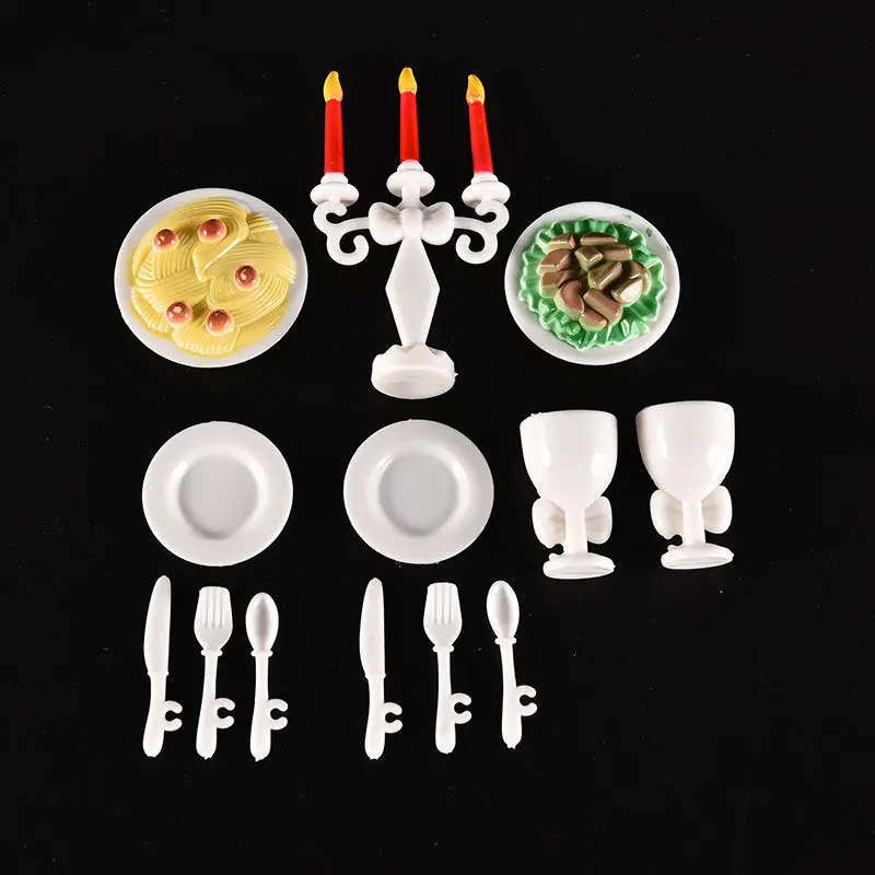 

TOYZHIJIA 13 Pcs/set Kitchen Candlelight Dinner for Barbies Mini Tableware Candle Wineglass Mini Simulation tableware dolls