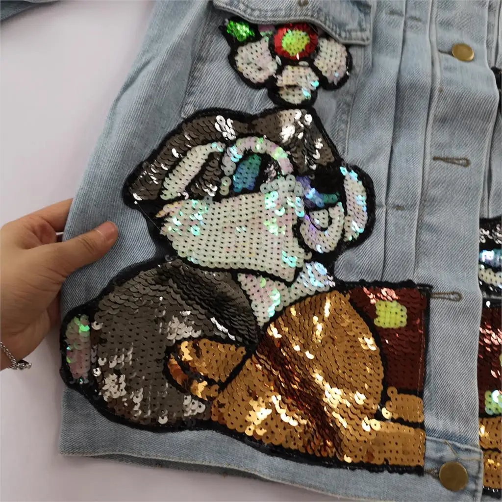 Женская куртка Sherhure джинсовая с блестками и жемчугом 2019|jacket coat women|jacket coatembroidery jacket