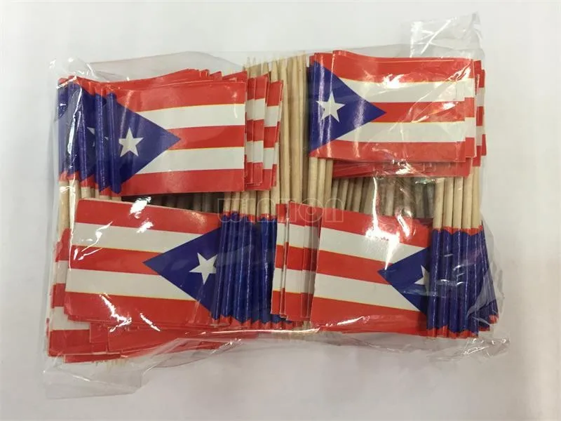 

200Pcs Puerto Rico Toothpick Flag Paper Food Picks Dinner Cake Toothpicks Paper flags Cupcake Decoration Fruit Cocktail Sticks