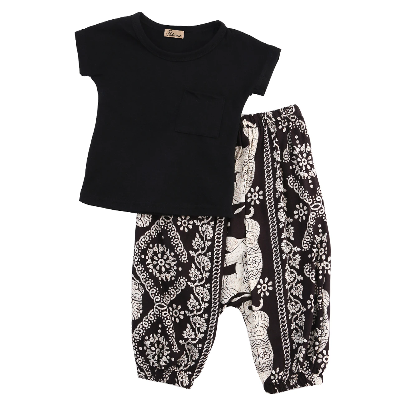 

Cute Infant Toddler Kids Clothes Baby Kids Boys Girls Outfits Tops Short Sleeve Pullover T-shirt Floral Pants Clothes Set 2-7Y