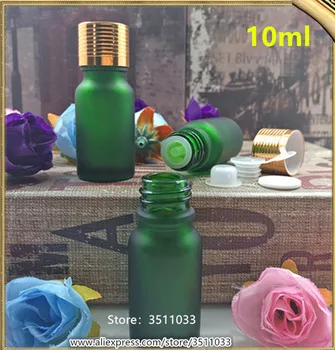 

10ML 15ML High Quality Frosted Green Glass Essential Oil Bottle Green Glass Small Eye Essence Container Vial Golden Color Cap