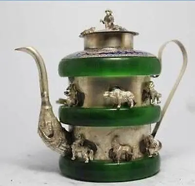 

CHINESE OLD JADE HANDWORK PAINTING ANIMAL TEA POT#@VKPR135 shipping tools wedding Decoration Brass