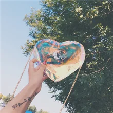 Горячие Прозрачные лазерные маленькие женские сумки-мессенджеры в форме сердца, роскошные женские сумки на цепочке, дизайнерские сумки через плечо