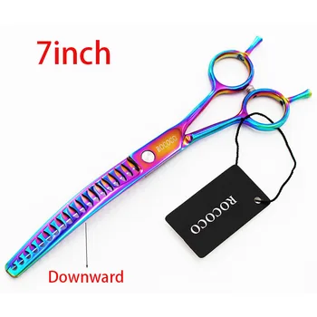

7inch Rainbow Pet Downward Curved Shark Thinning Scissor Pet Shear Grooming Clipper Pet Supplier Dog Cat Hairdressing Clipper
