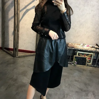 

Women Sheepskin Casual Double Wide Leg Pants