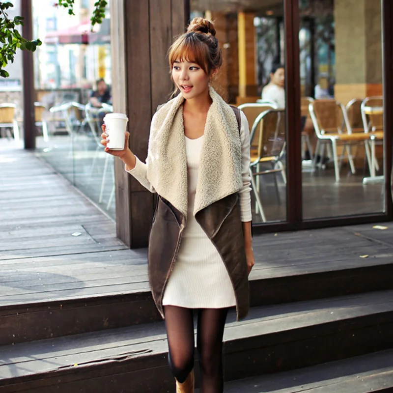 

2019 Autumn Winter Fashion Women Vest Coat Suede Faux Fur Lapel Sleeveless Colete Feminino Fleece Long Waistcoat Jacket Outwear