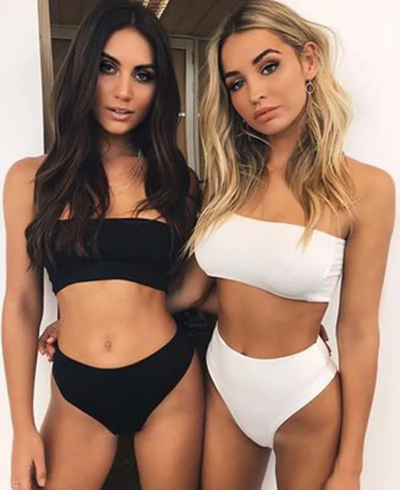 

2019 High Leg Bandeau Bikini Set Swimwear Female Two Piece Swimsuit High Waist Bikini Women Bikini Swimswear