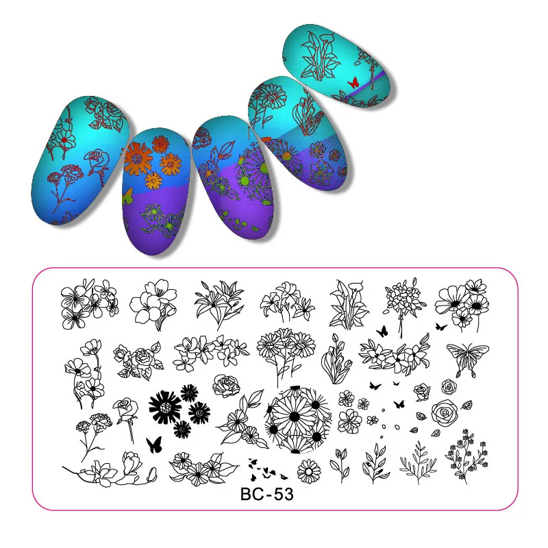 12 Дизайнов на выбор, 1 шт., Цветочная геометрия, животные, природа, серия, сделай сам, для маникюра, штамповка, пластина для украшения ногтей - Цвет: BC53