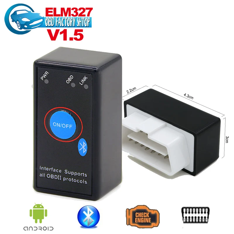 2016 Newest V1.5 A++ quality Super Mini ELM327 Bluetooth ELM 327 OBD II CAN-BUS Diagnostic Scanner TooLWith Switch |