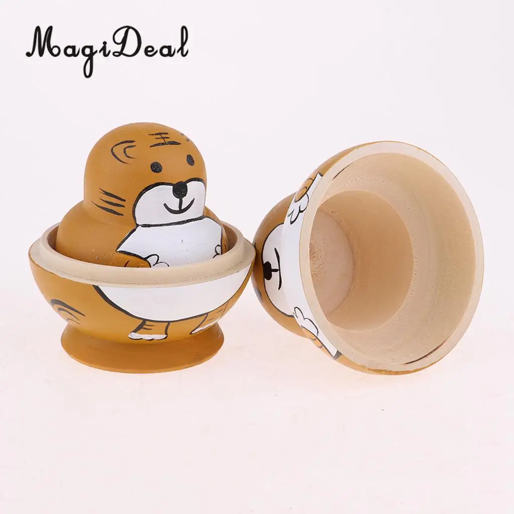 10 Pieces Hand Painted Wooden Mini Tiger Painted Russian Nesting Dolls Babushka Gift