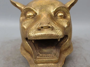 

8" Chinese Brass Folk ferocious Zodiac Year Tiger Head Bust Statue sculpture