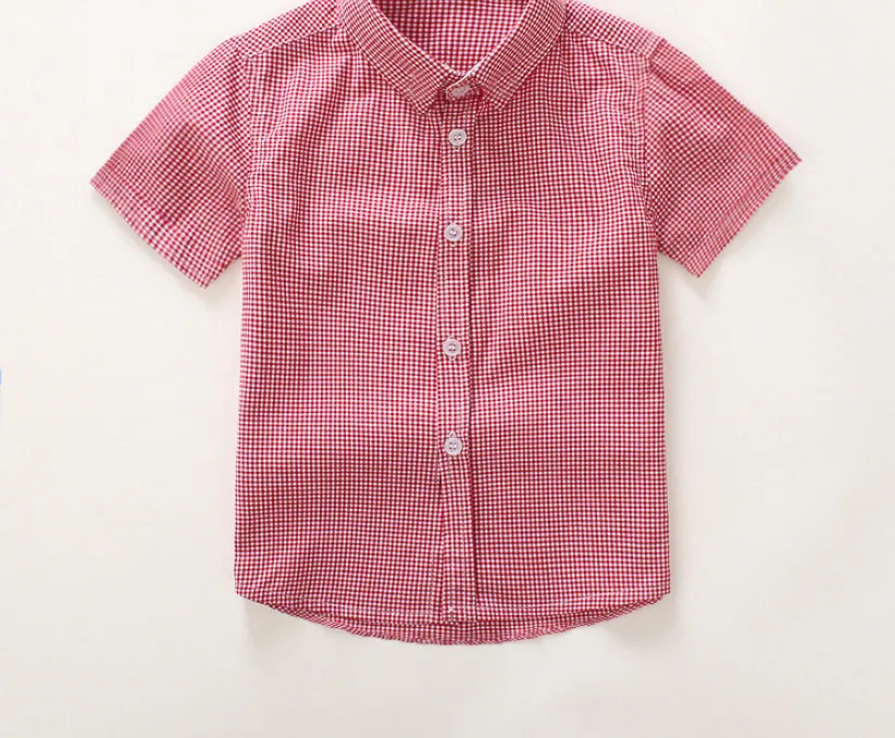 Летние рубашки с короткими рукавами для мальчиков Модная клетчатая рубашка с отложным воротником для маленьких мальчиков, Camisa Masculina, детская одежда для малышей