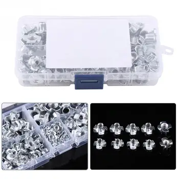 

90pcs/Set Zinc Plated Carbon Steel Nuts M3/M4/M5/M6/M8 Four Pronged T Nuts Blind Inserts Nut for Wood Furniture