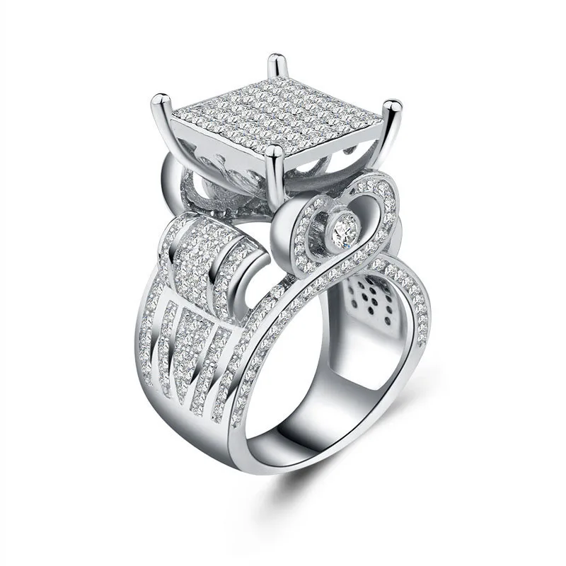 Роскошные кольца для женщин из стерлингового серебра 925 пробы, обручальное кольцо, большие сверкающие aaa циркон, полые Ювелирные изделия, bague, женские anillos подарки